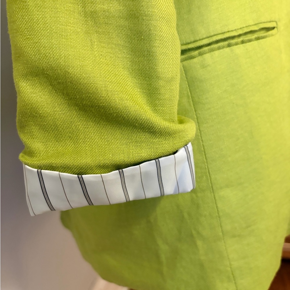 Jules & Leopold Lime Green Double-Breasted Linen-Blend Blazer - Picture 4 of 6